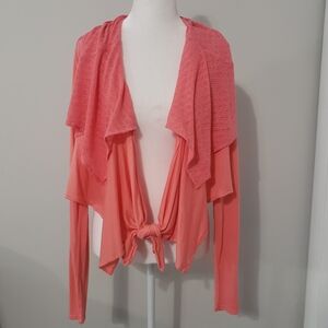 Anthropologie Vanessa Virginia Woman SemiSheer Cardigan SM Modal Waist Tie Coral